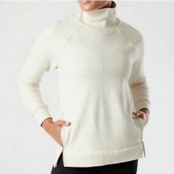 Athleta Cozy Karma Side Zip Plush Funnel Mock Neck Turtleneck Ribbed Sweatshirt - Picture 11 of 12